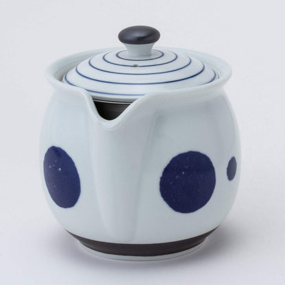 Hasami Porcelain Teapot with Round Pattern (Super Stainless Steel Infuser) - 450ml Capacity, Made in Japan