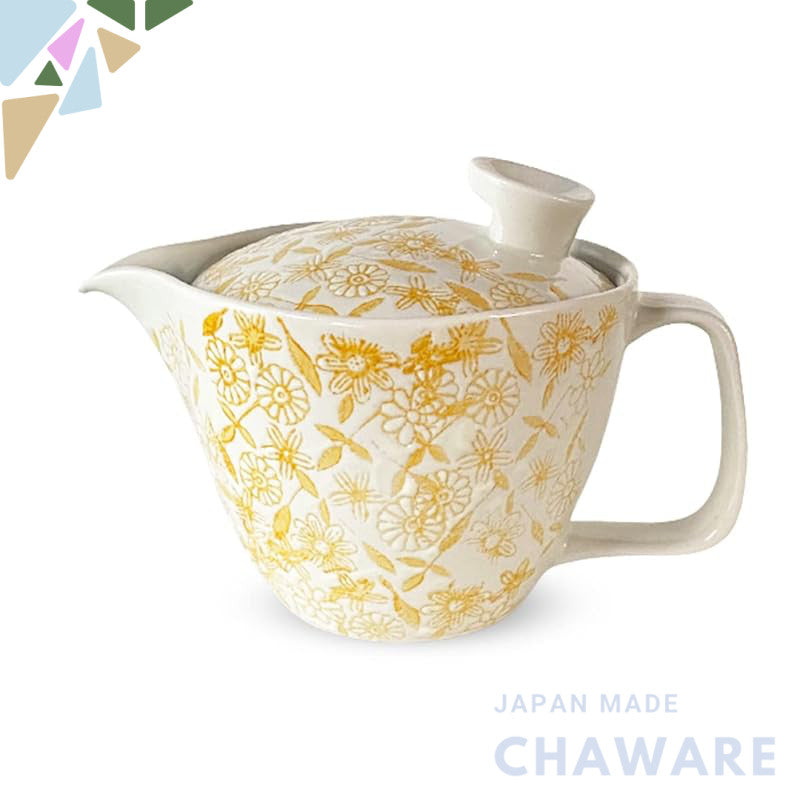 J-kitchens Teapot with Strainer 240ml for 1-2 People, Hasami Pottery, Made in Japan, Water-Repellent Sarasa Pattern, Pot