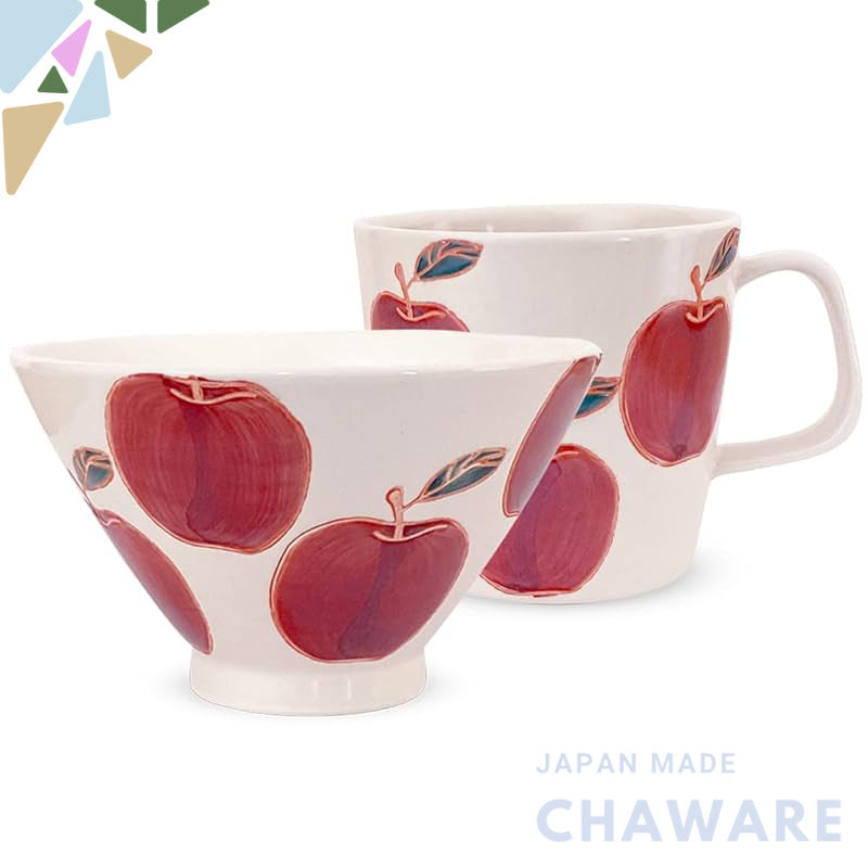 J-kitchens Workshop Sho – Fresh Art Rice Bowl + Mug Set, Apple, Hasami Ware, Made in Japan