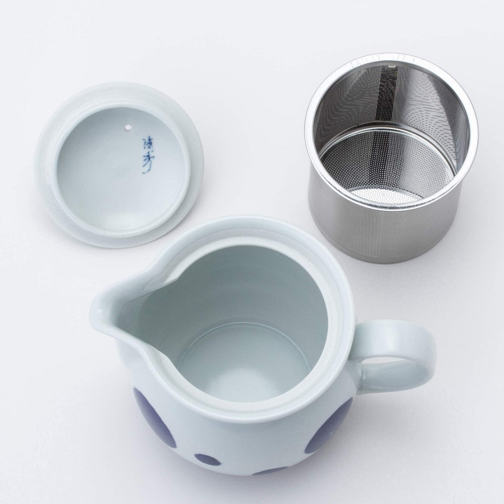 Hasami Porcelain Teapot with Round Pattern (Super Stainless Steel Infuser) - 450ml Capacity, Made in Japan