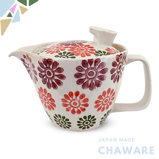 J-kitchens Teapot, Hasami Ware, Made in Japan, Small 240ml, Large for One to Two Persons, with Tea Strainer, Flower Komo