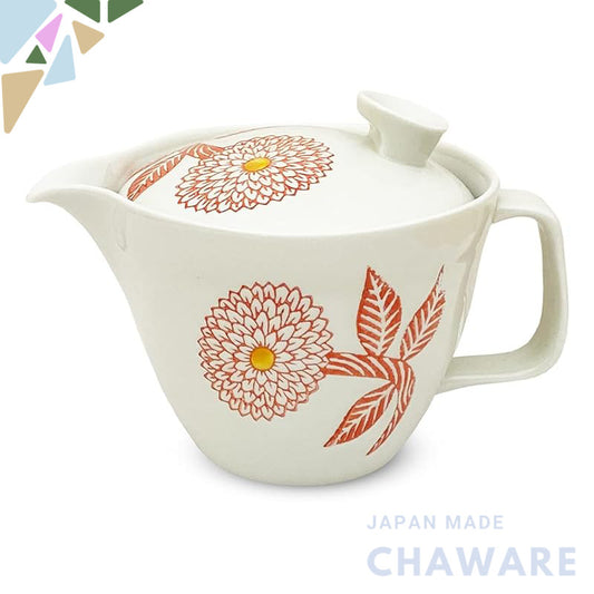 J-kitchens Kyusu Teapot, Hasami ware, Made in Japan, Large (385ml), for 2 to 3 people, with a strainer, Dahlia Red, Micr
