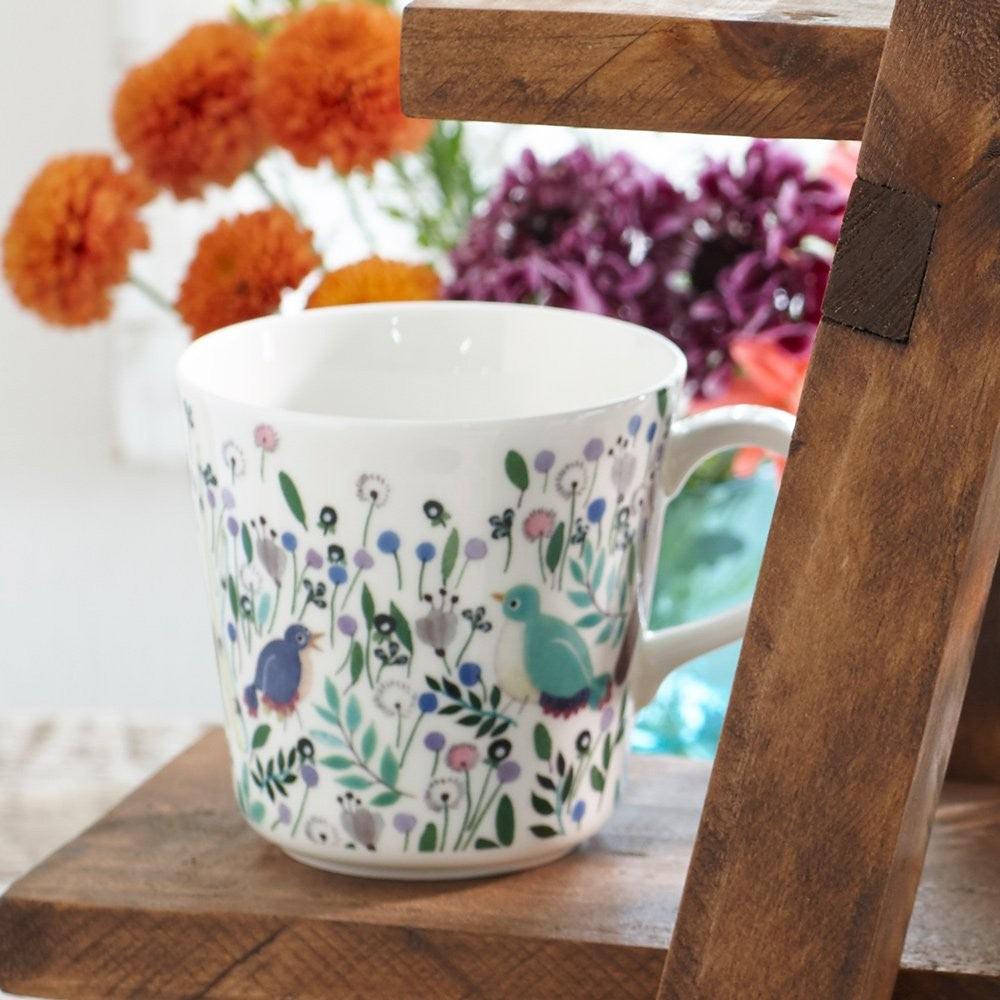 NARUMI Mug Anna Emilia 340cc Good Luck Floral Pattern Cute Large Size Wedding Gift Mother's Day Present Microwave Safe Dishwasher Safe Gift Box Included Wrapped 51948-2923AZ