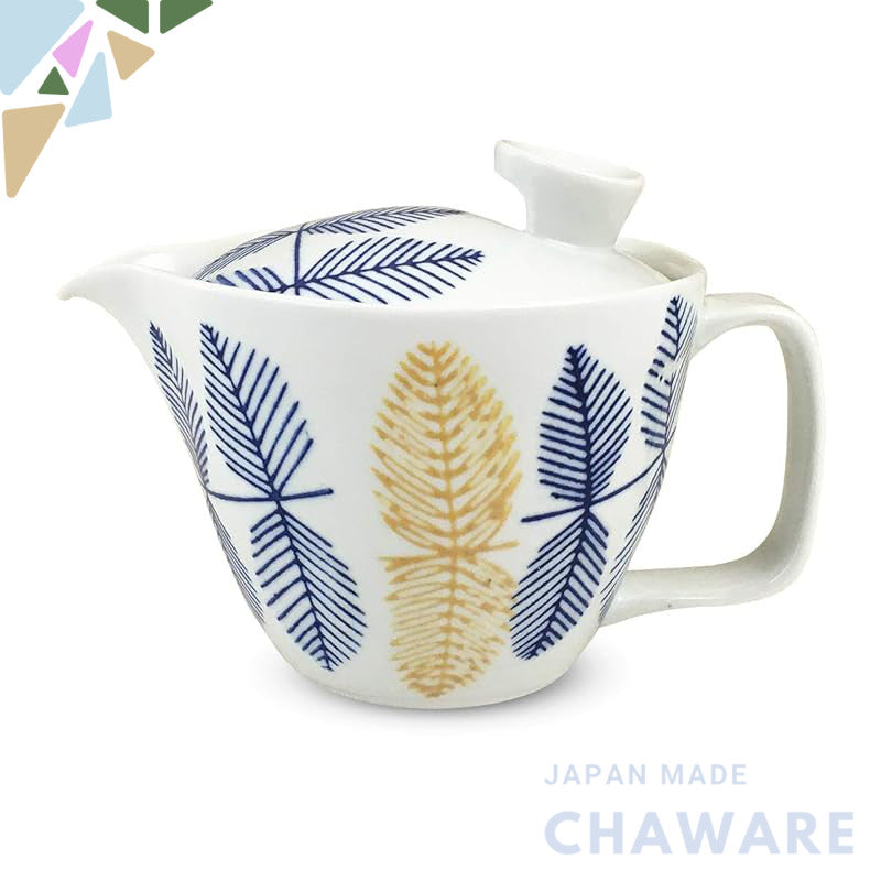 J-kitchens Kunzan Kiln Teapot with Strainer 240ml for 1 to 2 persons Hasami Pottery Made in Japan Leaf Pattern Blue