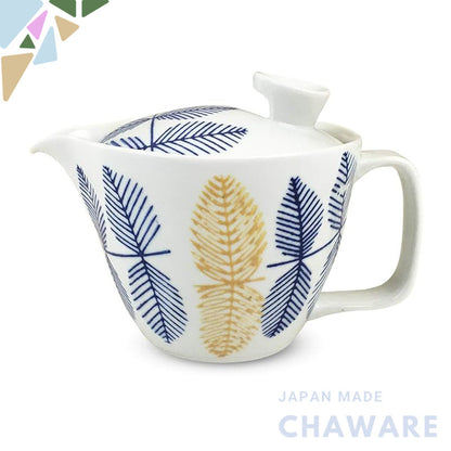 J-kitchens Kunzan Kiln Teapot with Strainer 240ml for 1 to 2 persons Hasami Pottery Made in Japan Leaf Pattern Blue