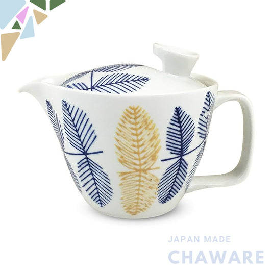 J-kitchens Kunzan Kiln Teapot with Strainer 240ml for 1 to 2 persons Hasami Pottery Made in Japan Leaf Pattern Blue
