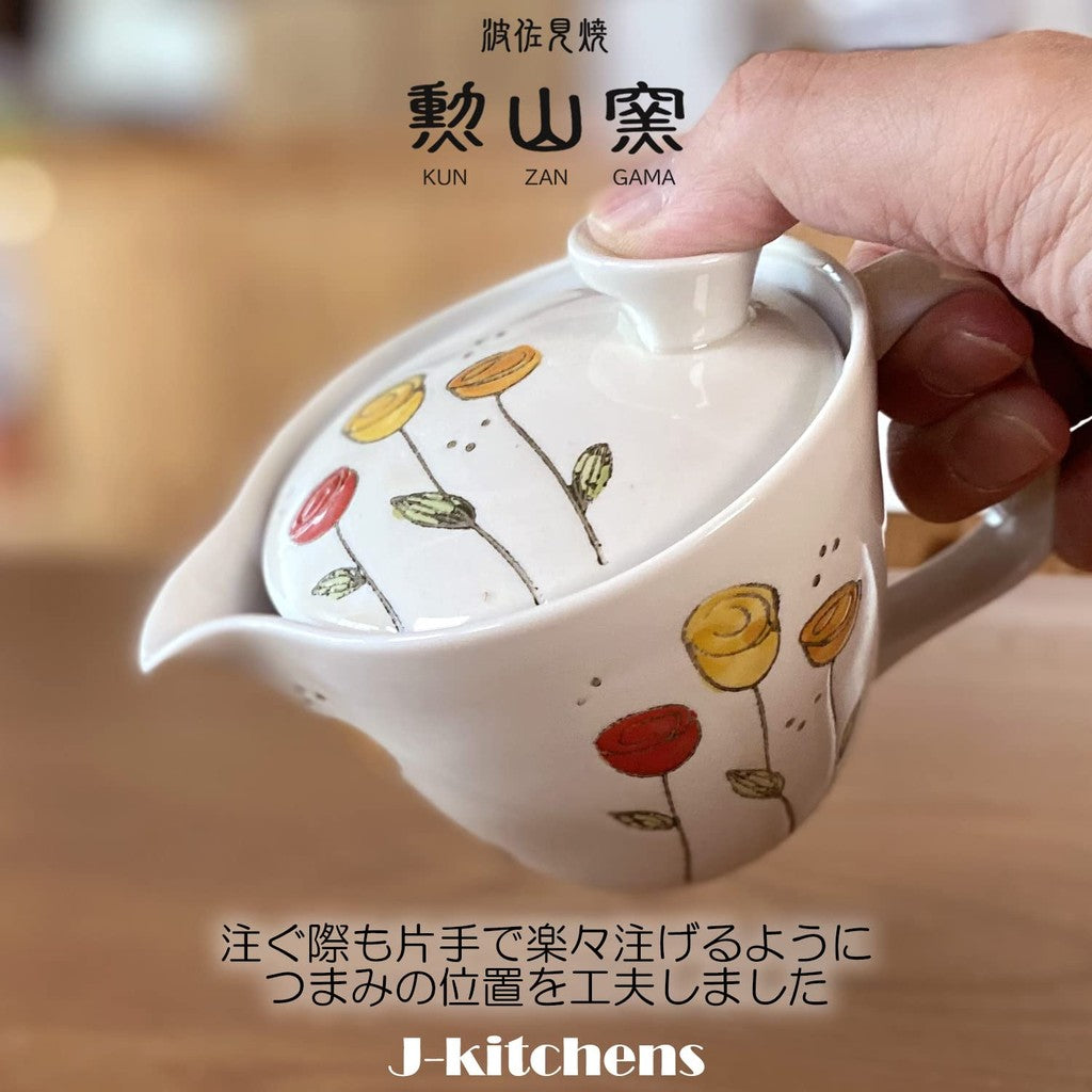 J-kitchens Teapot with Strainer 240ml for 1 to 2 persons, Hasami Ware, Made in Japan, Colorful Tulip Pot S in Yellow