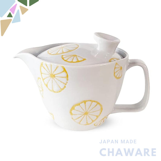 J-kitchens Teapot with Strainer 240ml for 1 to 2 servings, Hasami Ware, Made in Japan, Lemon Pot S, White