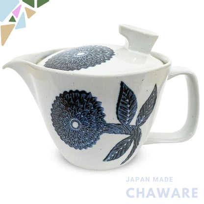 J-kitchens Kyusu Teapot Hasami Ware Made in Japan with Tea Strainer 240ml Large for One to Two Servings Dahlia Silhouett