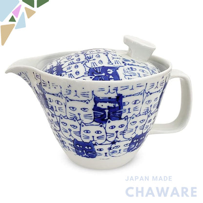 J-kitchens Teapot with Strainer, Hasami Porcelain, Made in Japan, 385ml, Large, Suitable for 2 to 3 People, Cats (Cat Pa