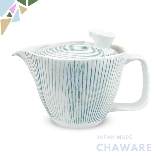 J-kitchens Kunzan Kiln Teapot Small Hasami Ware Made in Japan 240ml for 1 to 2 people with strainer Stripe Light Blue
