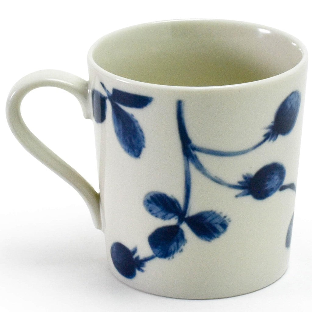 Aito Manufacturing "Botanical" Mug, Large Size, Approx. 340ml, 9x9cm, Scandinavian Design, Mino Ware, Dishwasher Safe, Microwave Safe, Strawberry White and Navy, Made in Japan, 288596.
