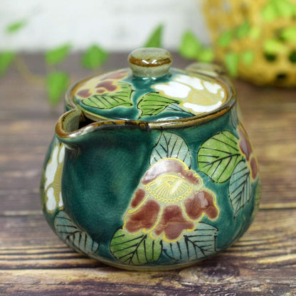 Kyusu Stylish Kutani Ware Teapot Green Camellia Ceramic Japanese Tableware Made in Japan with Tea Strainer Attached