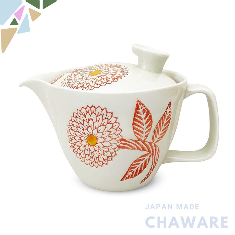 J-kitchens Teapot, Hasami Ware, Made in Japan, Small 240ml, Large for One to Two Persons, with Strainer, Dahlia Red, Mic