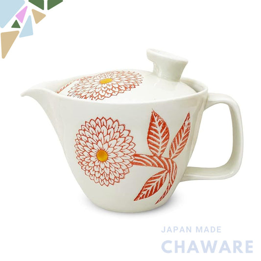 J-kitchens Teapot, Hasami Ware, Made in Japan, Small 240ml, Large for One to Two Persons, with Strainer, Dahlia Red, Mic