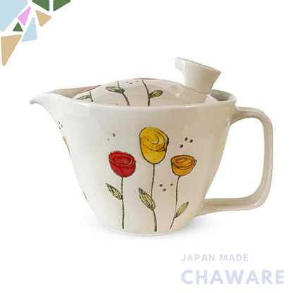 J-kitchens Teapot with Strainer 240ml for 1 to 2 persons, Hasami Ware, Made in Japan, Colorful Tulip Pot S in Yellow
