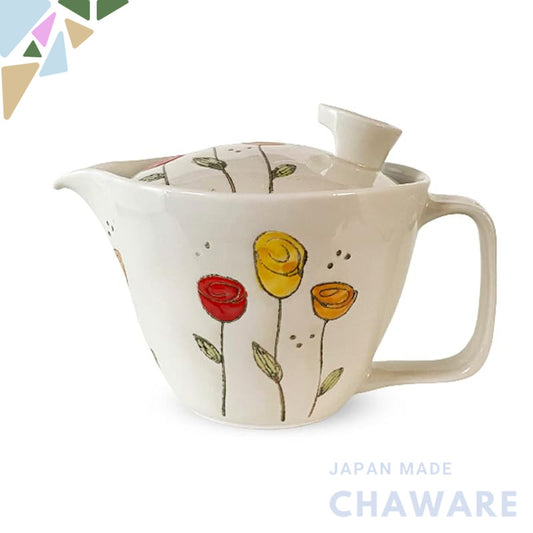 J-kitchens Teapot with Strainer 240ml for 1 to 2 persons, Hasami Ware, Made in Japan, Colorful Tulip Pot S in Yellow
