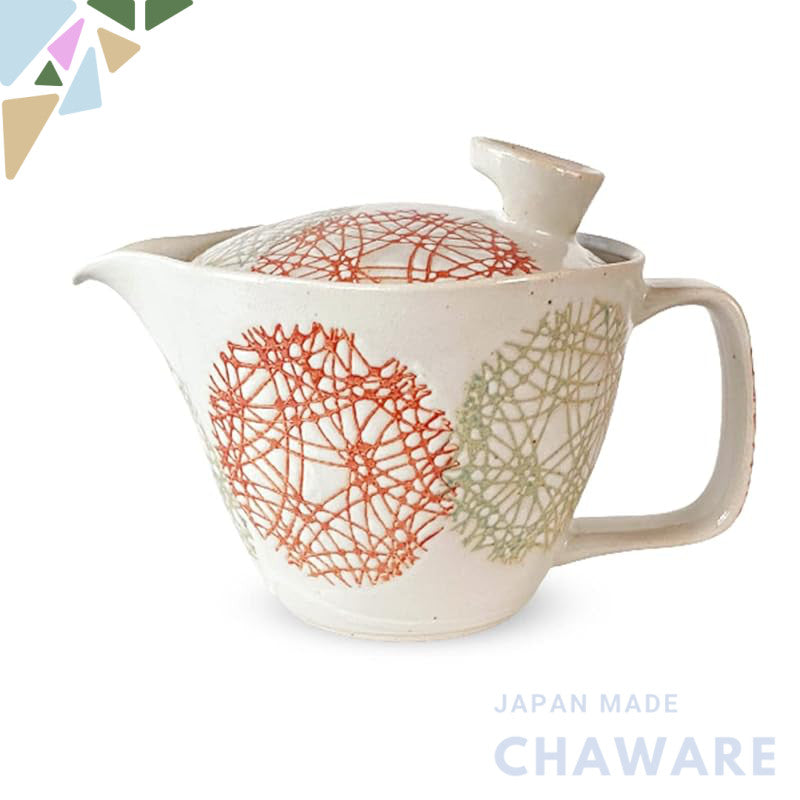 J-kitchens Teapot with Strainer, 240ml, for 1-2 persons, Hasami Ware, Made in Japan, Marumon Circle S, Red