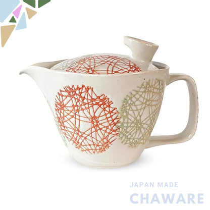 J-kitchens Teapot with Strainer, 240ml, for 1-2 persons, Hasami Ware, Made in Japan, Marumon Circle S, Red