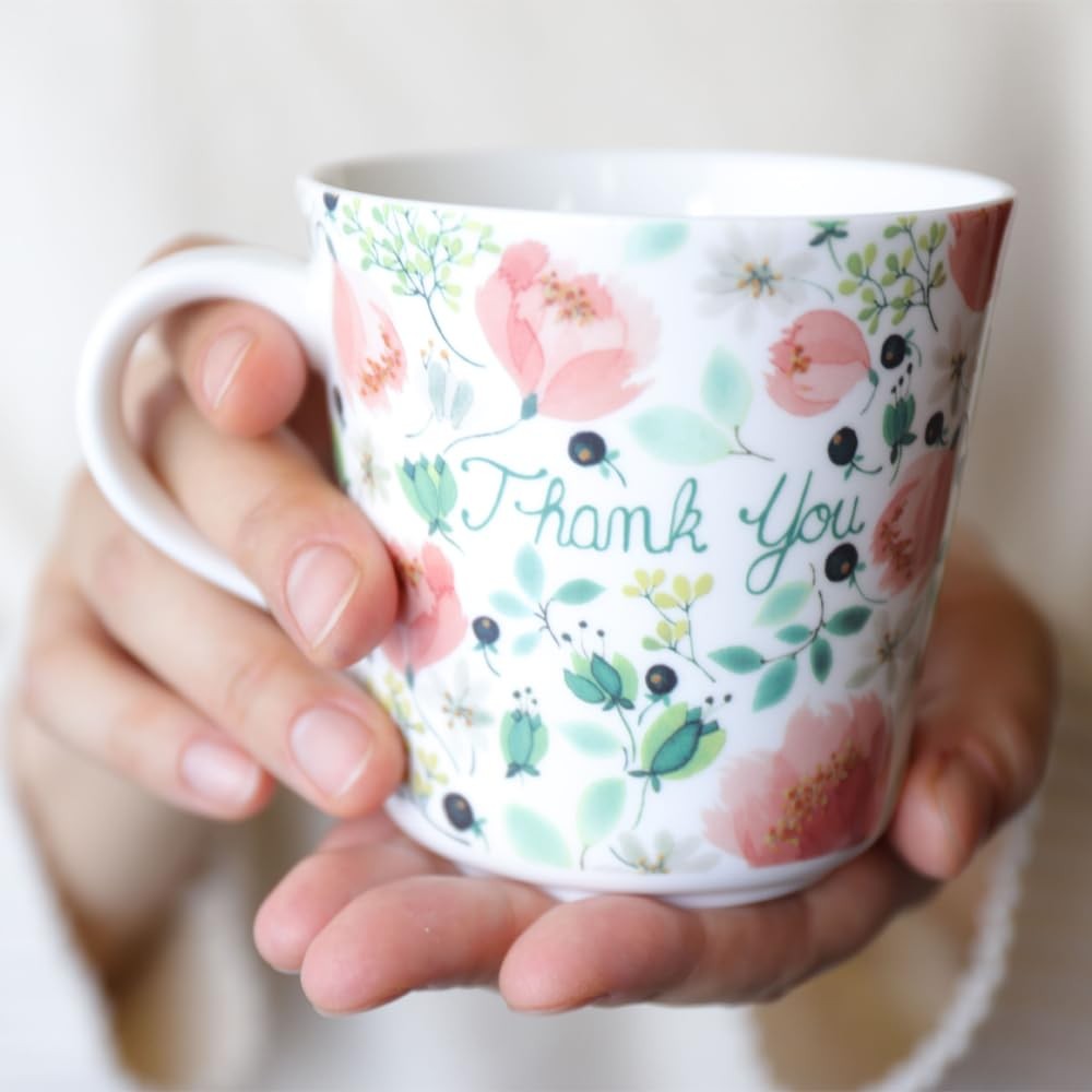 NARUMI Mug Anna Emilia 340cc Thank You Flower Pattern Cute Large Mother's Day Gift Microwave Safe Dishwasher Safe Gift Box Included 51942-2923P