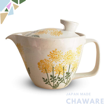 J-kitchens Kunzan Kiln Teapot with Strainer 240ml for 1-2 people Hasami Ware Made in Japan Wildflower Yellow