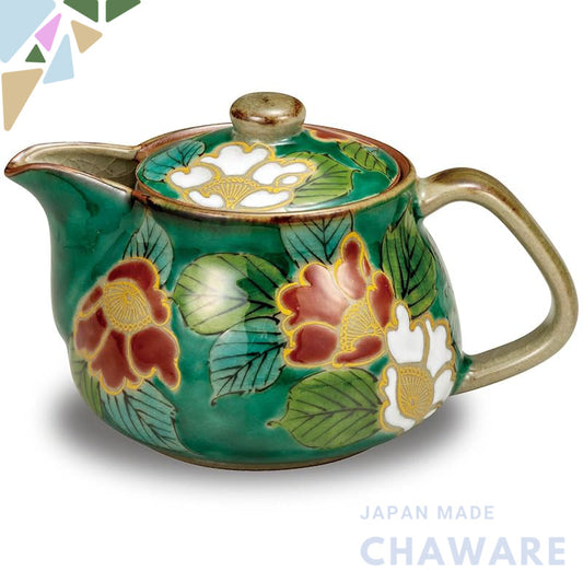 Kyusu Stylish Kutani Ware Teapot Green Camellia Ceramic Japanese Tableware Made in Japan with Tea Strainer Attached