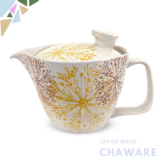 J-kitchens Kunzan Kiln Teapot Small Hasami Ware Made in Japan 240ml for 1-2 People with Strainer, Floral Center Pattern,