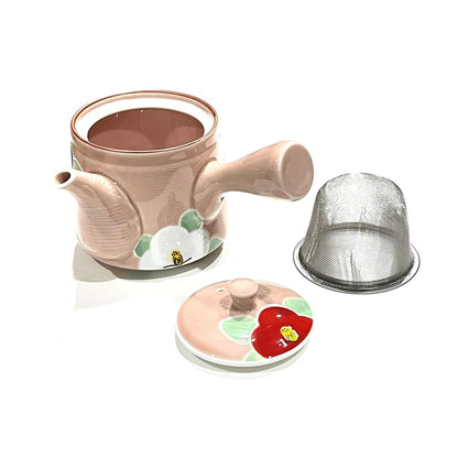 Hasami ware Teapot, Hand-painted by Yamashita Touen, Glazed with Camellia Flower Pattern, Approx. 450ml