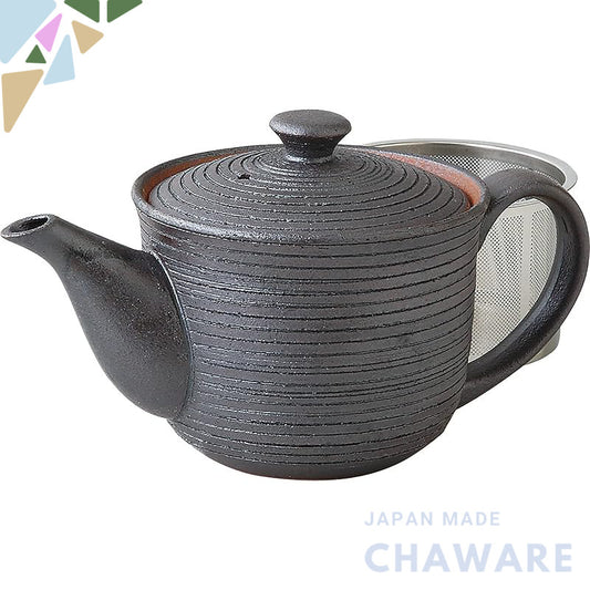 Hasami Porcelain Pot with Black Chidanda Pattern (Super Stainless Steel with Strainer) - 275ml Capacity, Made in Japan