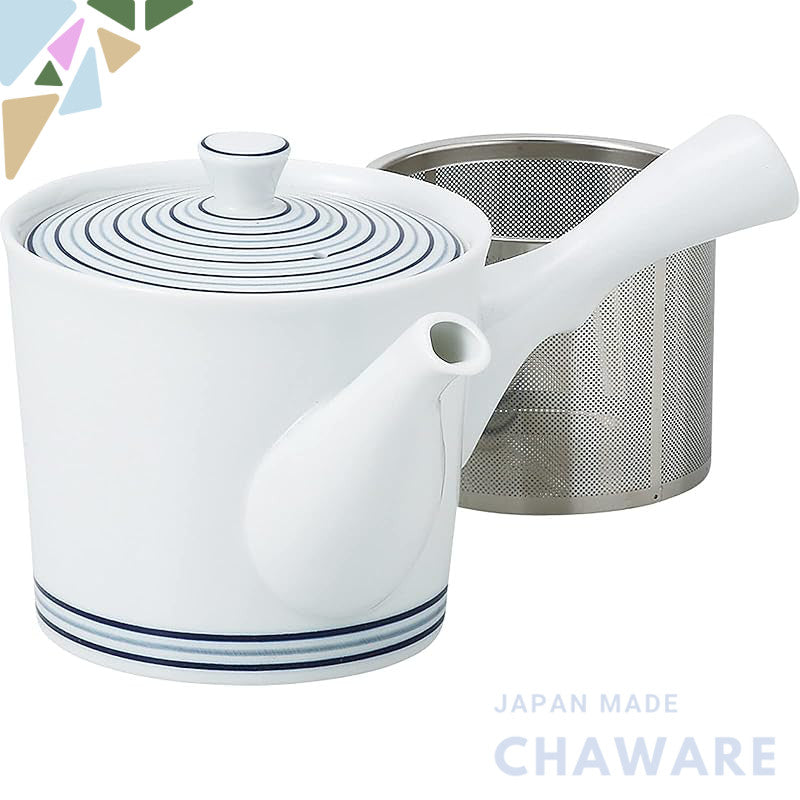 Hasami-Yaki Teapot White Porcelain Swirl (with Super Stainless Steel Strainer) Capacity: approximately 425ml Made in Jap