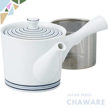 Hasami-Yaki Teapot White Porcelain Swirl (with Super Stainless Steel Strainer) Capacity: approximately 425ml Made in Jap