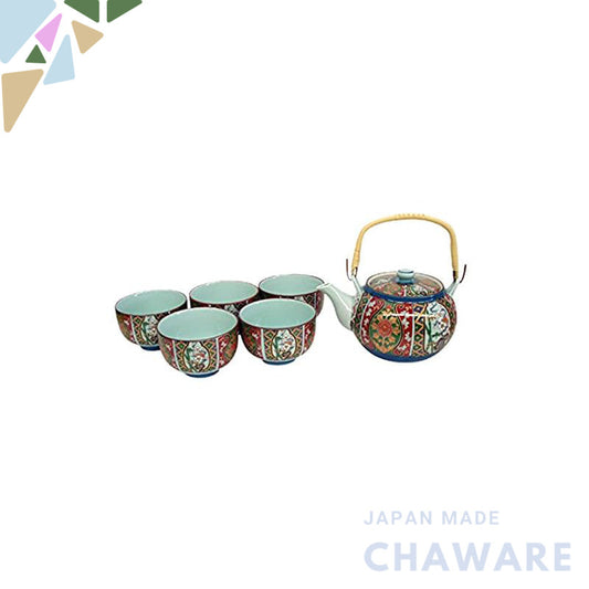 Elegant Japanese Tea Set: Niko Imari Teapot with 5 Cups, Porcelain Design