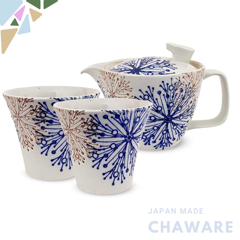 J-kitchens Kunzan Kiln Teapot Set Hasami Porcelain Made in Japan (Teapot, Pair of Tea Cups, Stylish Teaware Set) 240cc, 