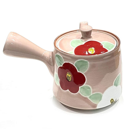 Hasami ware Teapot, Hand-painted by Yamashita Touen, Glazed with Camellia Flower Pattern, Approx. 450ml