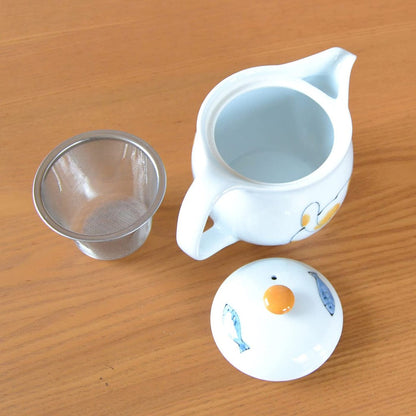 Hamato Hasami Ware Lightweight Teapot 300ml White Hand-Painted Sakura with Super Mesh Tea Strainer Made in Japan
