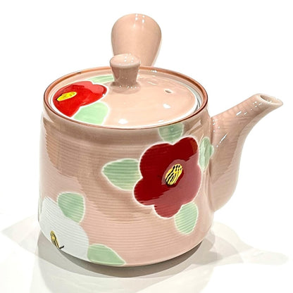 Hasami ware Teapot, Hand-painted by Yamashita Touen, Glazed with Camellia Flower Pattern, Approx. 450ml