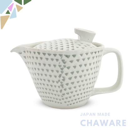 J-kitchens Teapot with Strainer, Hasami Ware, Made in Japan, 240ml, Large, for One to Two Persons, Shirogaki, Kanna Gree