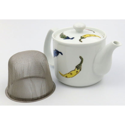 Hasami-yaki Issei Toki Lightweight Fuwari Lightweight Pot Kyusu Teapot Small Size with Colorful Chili Design, approximately 15cm wide x 11.5cm deep x 9cm high, capacity approximately 300ml, made of porcelain, made in Japan, 23082.