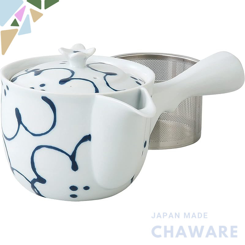 Hasami-Yaki Su雀口 Teapot with Flower Pattern (Includes Super Stainless Steel Strainer) 73457