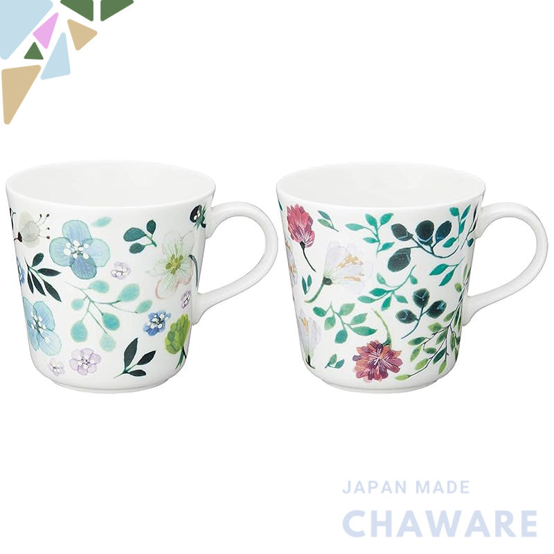 NARUMI Pair Mug Cup Anna Emilia 340cc Green Floral Pattern Cute Set of 2 Large Microwave Safe Dishwasher Safe Gift Box I