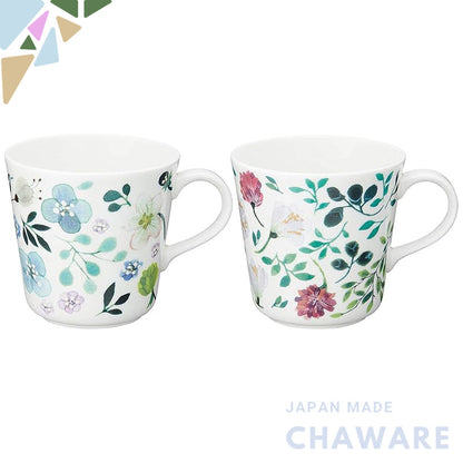 NARUMI Pair Mug Cup Anna Emilia 340cc Green Floral Pattern Cute Set of 2 Large Microwave Safe Dishwasher Safe Gift Box I