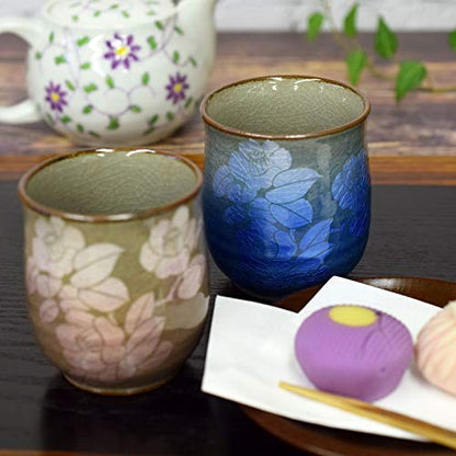 【made in japan】
Kutani ware pair tea cups, with silver glaze camellia design, couple's tea cups, perfect for a 60th birthday celebration, gift, present.