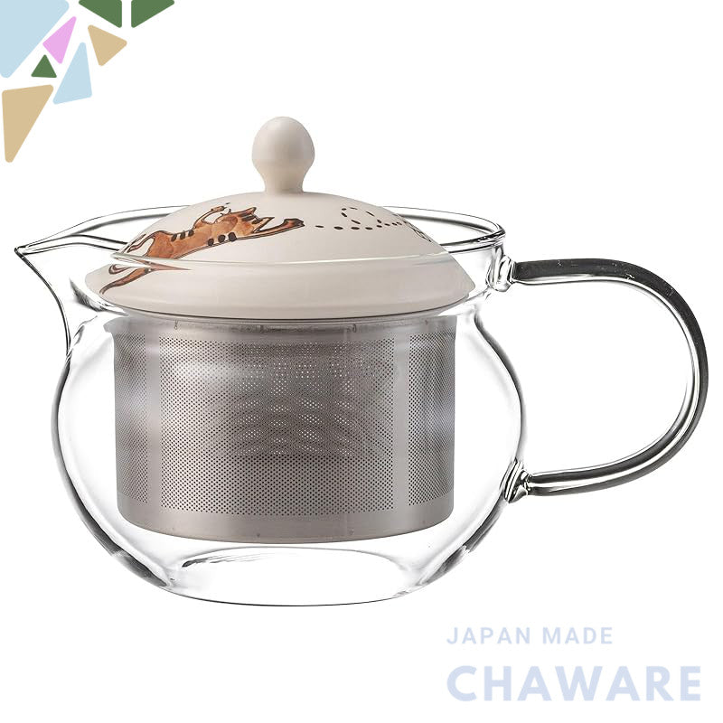 Hasami Yaki Neko Glass Pot Teapot (Super Stainless Steel with Strainer) Capacity: Approximately 375ml Japanese Tea Made 