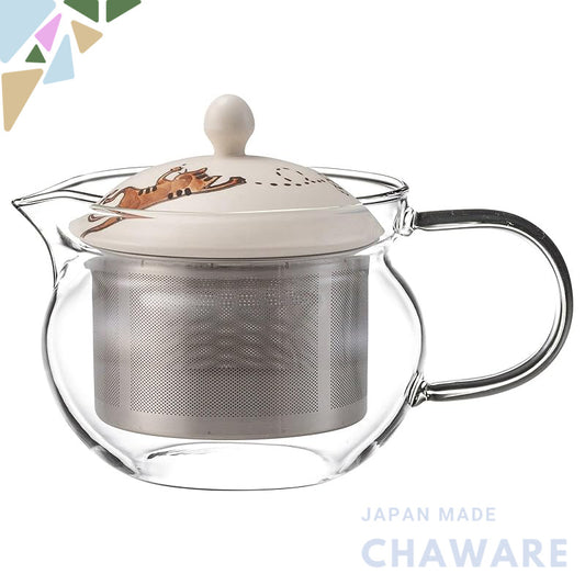 Hasami Yaki Neko Glass Pot Teapot (Super Stainless Steel with Strainer) Capacity: Approximately 375ml Japanese Tea Made 