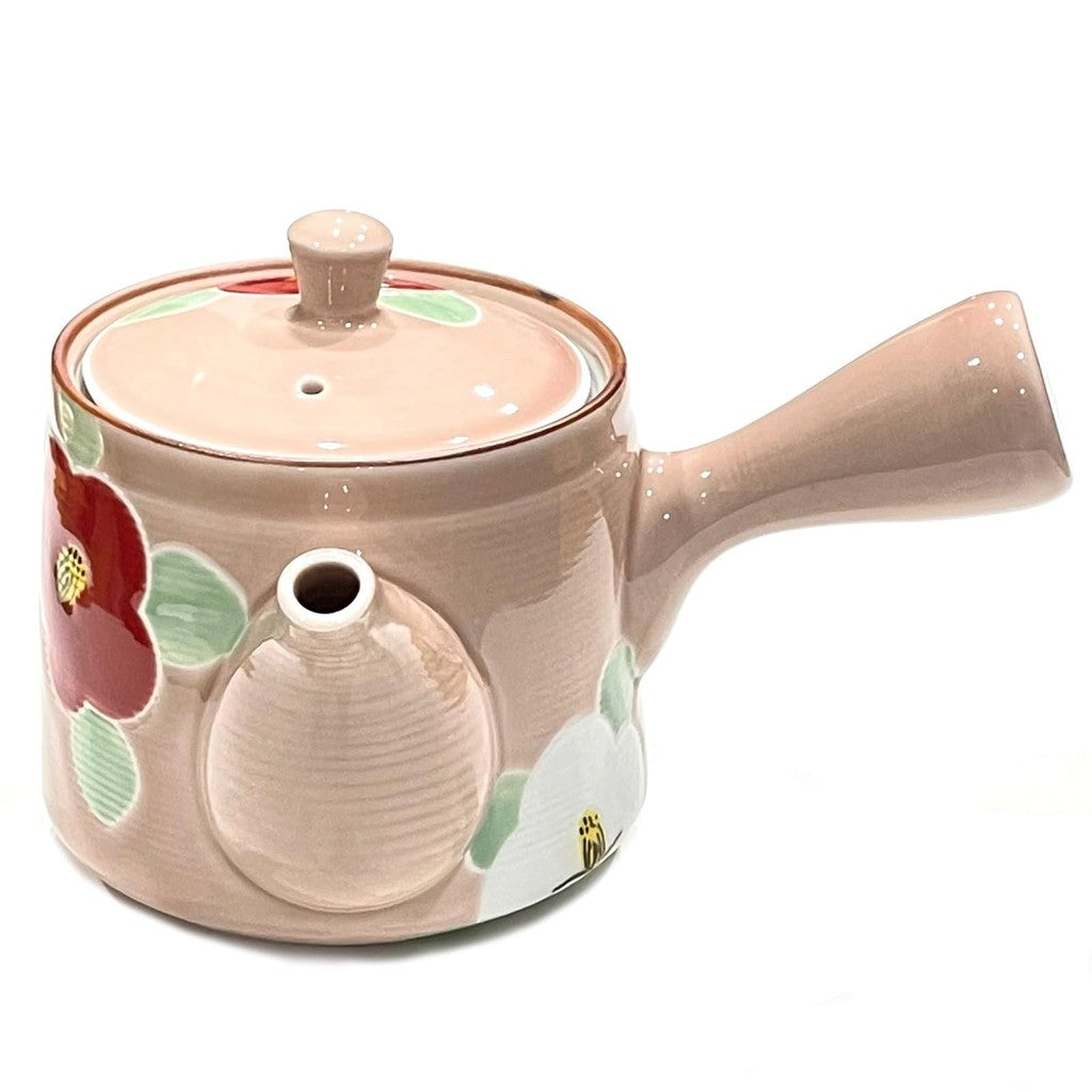 Hasami ware Teapot, Hand-painted by Yamashita Touen, Glazed with Camellia Flower Pattern, Approx. 450ml