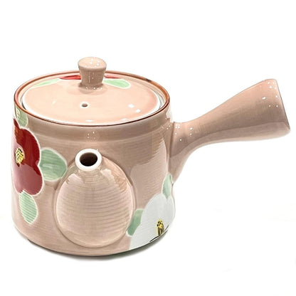 Hasami ware Teapot, Hand-painted by Yamashita Touen, Glazed with Camellia Flower Pattern, Approx. 450ml