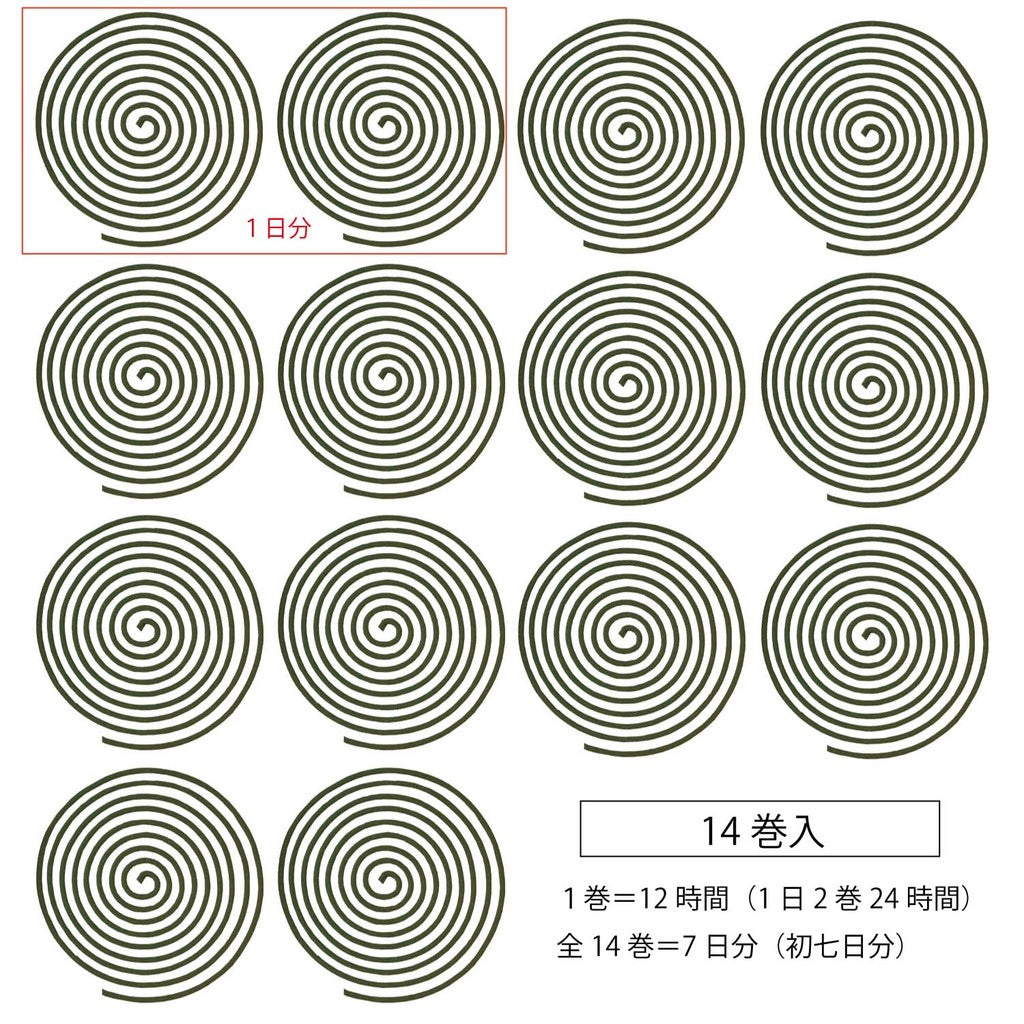 Kameyama New Seven Purification Incense, Low Smoke, 14 sticks, approx. 12 hours, Spiral