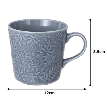 NARUMI Mug Anna Emilia 350cc Midsummer Meadow Blue Floral Pattern Cute Relief Larger Size Microwave Oven Dishwasher Safe Made in Japan Comes with Gift Box 41612-6397