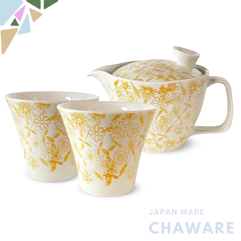 J-kitchens Teapot 240ml & Pair of Yunomi Cups Set, Hasami Porcelain, Made in Japan, Suitable for 1 to 2 People, with Fil