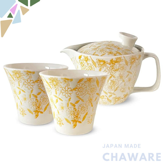 J-kitchens Teapot 240ml & Pair of Yunomi Cups Set, Hasami Porcelain, Made in Japan, Suitable for 1 to 2 People, with Fil